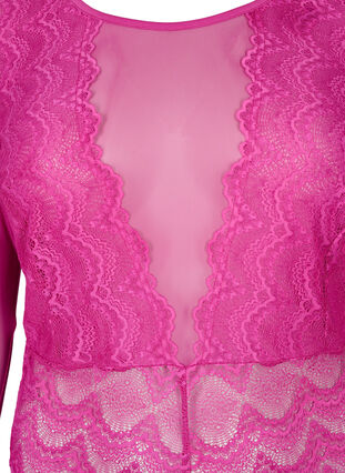 Zizzifashion Bodystocking with lace and mesh, Fuchsia Red, Packshot image number 2