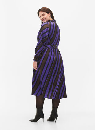 Zizzifashion Satin shirt dress with diagonal stripes, Stripe AOP, Model image number 1