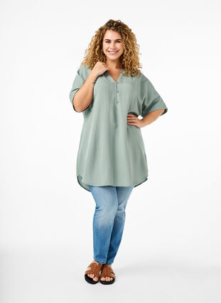 Zizzifashion Short sleeve viscose tunic, Chinois Green, Model image number 2