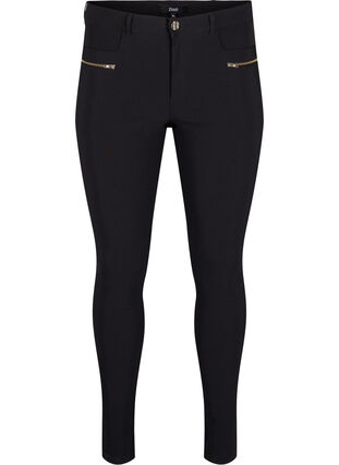 Zizzifashion Tight-fitting trousers with zip details, Black, Packshot image number 0