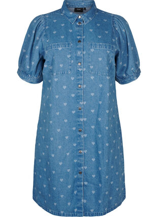 Zizzifashion Short-sleeved denim dress with heart print, L. Blue D. w. Heart, Packshot image number 0