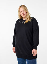 Sweat tunic with metal details, Black, Model