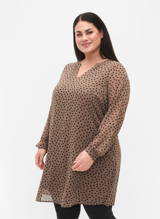 Zizzifashion Long-sleeved dress with V-neck, Falcon Dot, Model image number 0