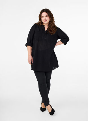 Zizzifashion Cotton tunic with 3/4 sleeves, Black, Model image number 2