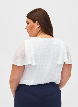 Zizzifashion Blouse with dotted texture and short sleeves, Bright White, Model image number 1