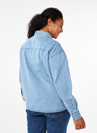 Zizzifashion Striped denim shirt with chest pockets, Light B.Denim Stripe, Model image number 1