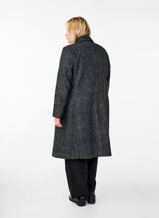 Zizzifashion Long wool coat with herringbone pattern, Dark Grey Melange, Model image number 1