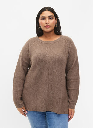 Zizzifashion Melange pullover with side slit, Walnut/White Mel., Model image number 0