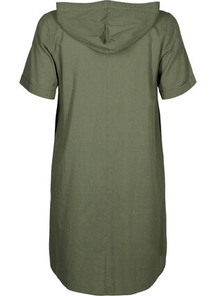 Zizzifashion Cotton blend hooded dress with linen, Deep Lichen Green, Packshot image number 1