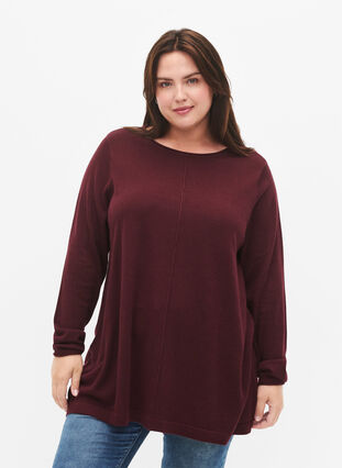 Zizzifashion Knitted blouse in cotton-viscose blend, Port Royal, Model image number 0