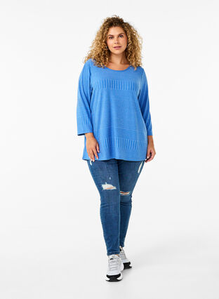 Zizzifashion Blouse with 3/4 sleeves and striped pattern, Princess Blue Mel., Model image number 2