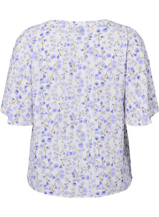 Zizzifashion V-neck short sleeve blouse with floral print, Sand Verbena AOP, Packshot image number 1