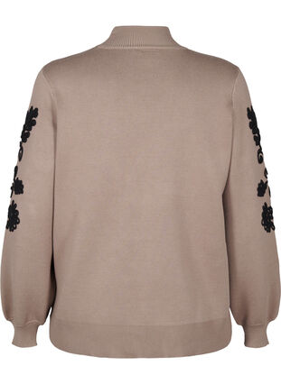 Zizzifashion Knitted blouse with embroidery, Desert Taupe Comb, Packshot image number 1