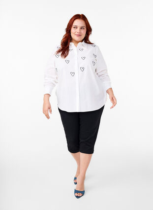 Zizzifashion Classic shirt with embroidered hearts, Bright Wh.W. Blue H., Model image number 2