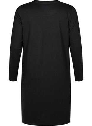 Zizzifashion Long-sleeved jersey dress with button detail, Black, Packshot image number 1