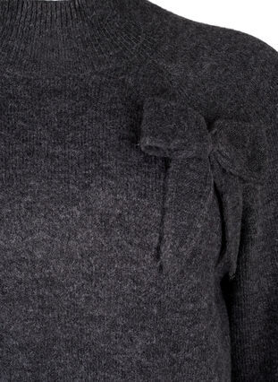 Zizzifashion Knitted blouse with bow detail, Dark Grey White Mel., Packshot image number 2