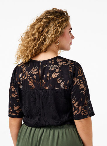 Zizzifashion Lace blouse with short sleeves, Black, Model image number 1