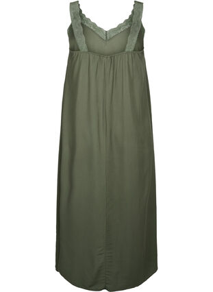 Zizzifashion Midi-length strap dress in viscose with lace, Thyme, Packshot image number 1