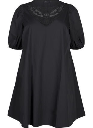 Zizzifashion Short dress with lace detail, Black, Packshot image number 0