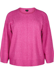 Knitted blouse with a round neck and center seam, Fuchsia Red Mel., Packshot