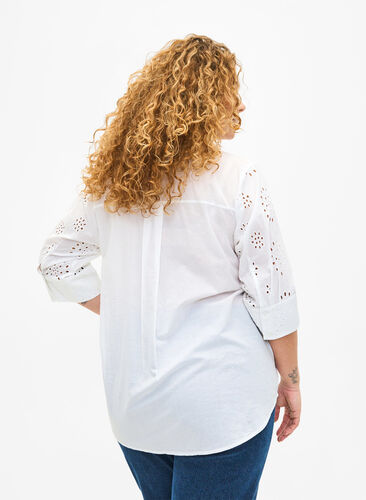 Zizzifashion Shirt blouse with embroidery anglaise and 3/4 sleeves, Bright White, Model image number 1
