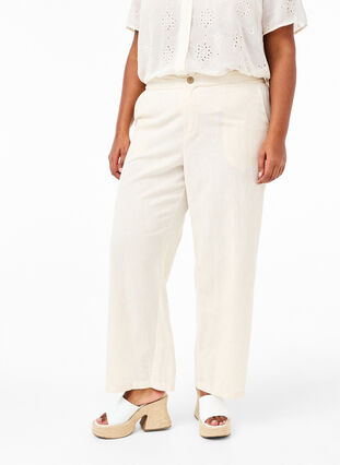 Zizzifashion High-waisted trousers in cotton and linen, Whitecap Gray, Model image number 2