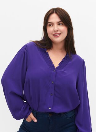 Zizzifashion Long-sleeved shirt blouse in viscose, Heliotrope, Model image number 2