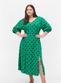 Polka dot viscose midi dress, Jolly Green Dot AOP, Model