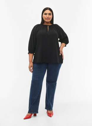 Zizzifashion A-shape viscose blouse with 3/4 sleeves, Black, Model image number 2