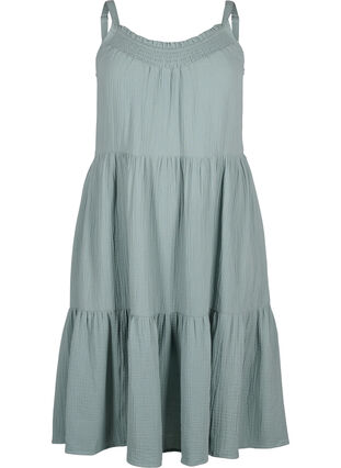 Zizzifashion Plain cotton strap dress, Chinois Green, Packshot image number 0