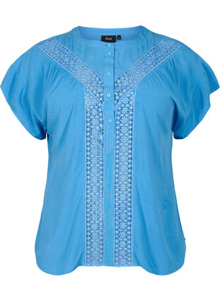 Zizzifashion Viscose blouse with lace trim, Marina, Packshot image number 0