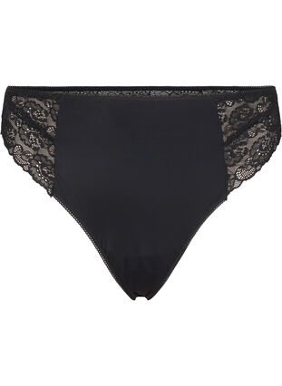 Zizzifashion Microfibre G-string with lace, Black, Packshot image number 0