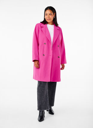 Zizzifashion Coat with double-breasted button closure, Raspberry Rose, Model image number 2