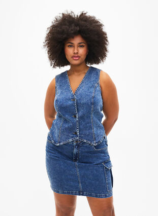 Zizzifashion Close-fitting denim skirt with cargo pocket, Blue Denim, Model image number 0