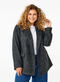 Wool-blend blazer with pockets, Dark Grey Melange, Model