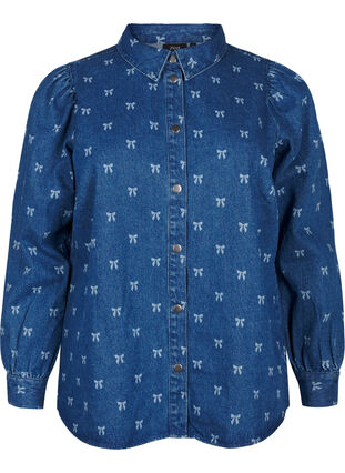 Zizzifashion Denim shirt with hearts, Denim Blue W. Wh.Bow, Packshot image number 0