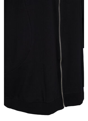 Zizzifashion Long cotton sweat cardigan with hood, Black, Packshot image number 3