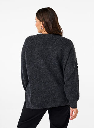 Zizzifashion Knitted blouse with stitching, Dark Grey White Mel., Model image number 1