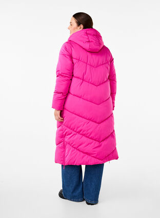 Zizzifashion Long puffer coat with hood and pockets, Rose Violet, Model image number 1