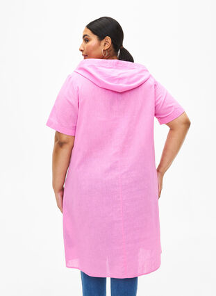 Zizzifashion Cotton blend hooded dress with linen, Rosebloom, Model image number 1