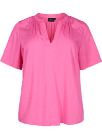 Short-sleeved viscose blouse with v-neck