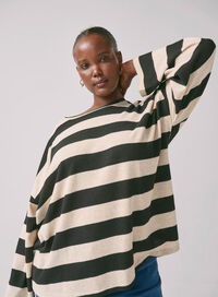 Long-sleeved blouse with stripes, , Model