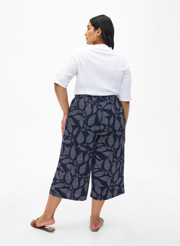 Zizzifashion Culotte trousers with print, Navy B. w. Dot Leaf, Model image number 1