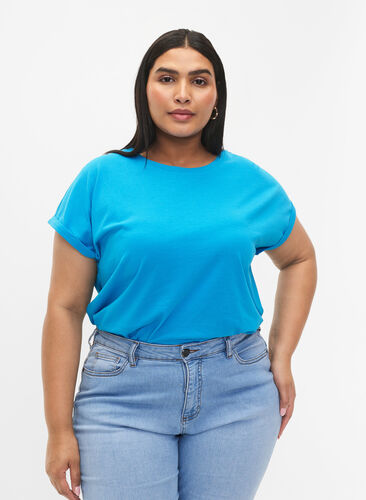 Zizzifashion Short sleeved cotton blend t-shirt, Hawaiian Ocean, Model image number 0