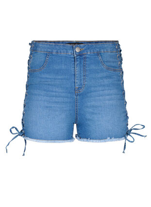 Zizzifashion Denim shorts with lace-up details, Blue Denim, Packshot image number 0