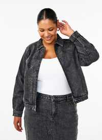 Denim jacket with hidden zip, Dark Grey Denim, Model